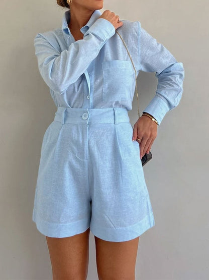 Evia Linen Blend Blouse Shorts Set Product Image 02