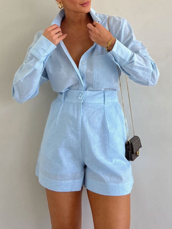 Evia Linen Blend Blouse Shorts Set Product Image 03