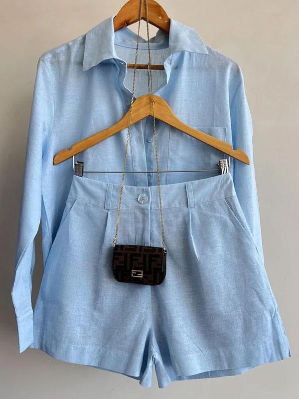 Evia Linen Blend Blouse Shorts Set Product Image 04