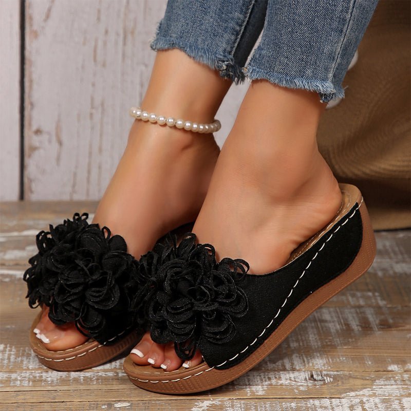 Fayla Flower Accent Slip On Wedge Sandals Product Image 01
