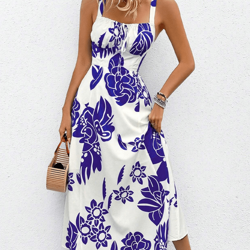 Fresh Floral A Line Spaghetti Strap Dress Product Image 06