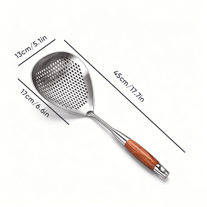 Frying Skimmer Pear Wood Handle Product Image 01