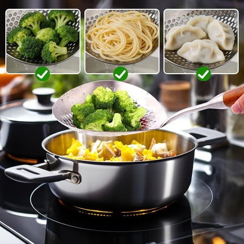 Frying Skimmer Pear Wood Handle Product Image 09