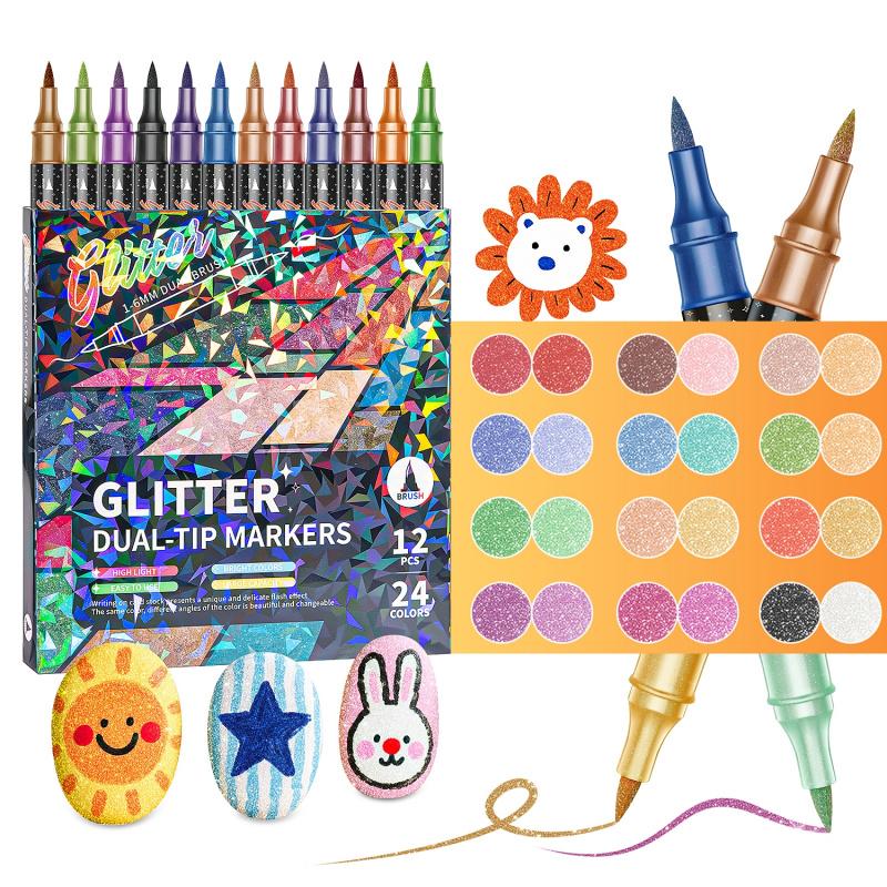 Glitter Dual Tip Brush Marker Set Product Image 03