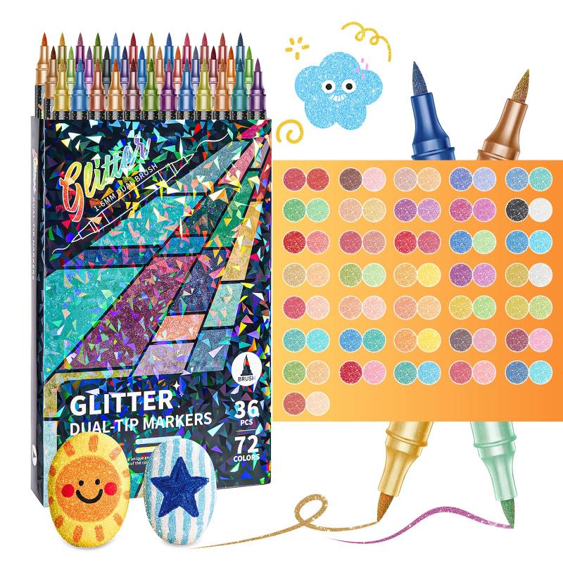 Glitter Dual Tip Brush Marker Set Product Image 04