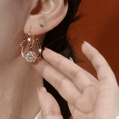 Gold Toned Double Hoop Zirconia Earrings Product Image 04