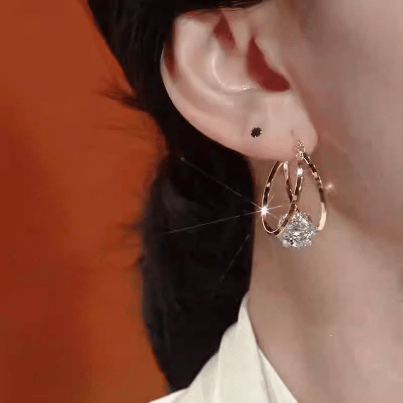 Gold Toned Double Hoop Zirconia Earrings Product Image 05