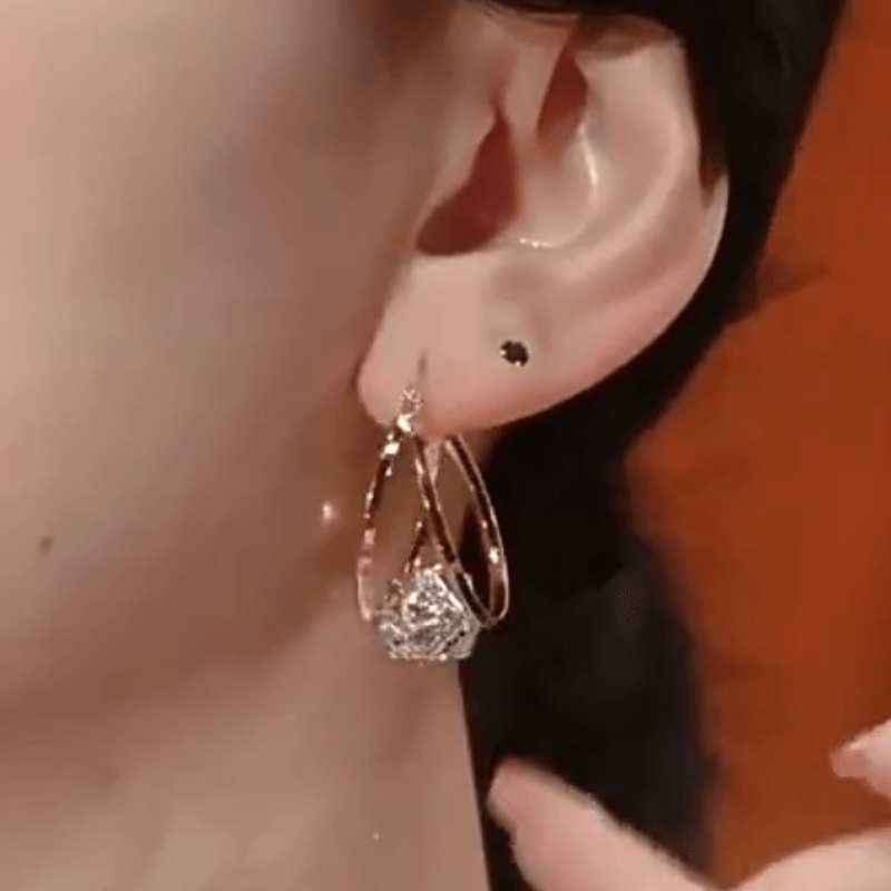 Gold Toned Double Hoop Zirconia Earrings Product Image 06