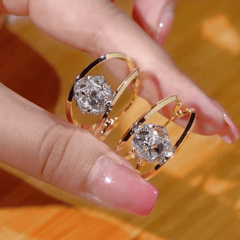 Gold Toned Double Hoop Zirconia Earrings Product Image 07