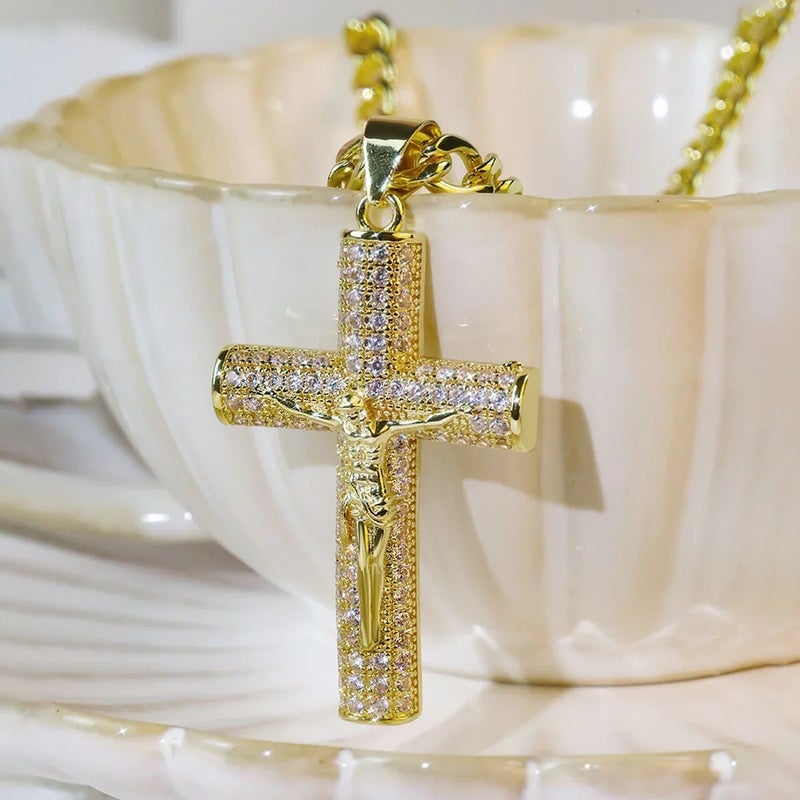 Juno Cross Pendant Necklace Gold Plated Chain Product Image 03
