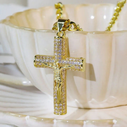 Juno Cross Pendant Necklace Gold Plated Chain Product Image 03