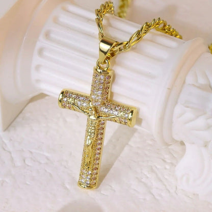 Juno Cross Pendant Necklace Gold Plated Chain Product Image 04