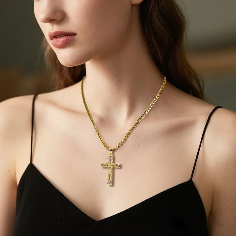 Juno Cross Pendant Necklace Gold Plated Chain Product Image 06
