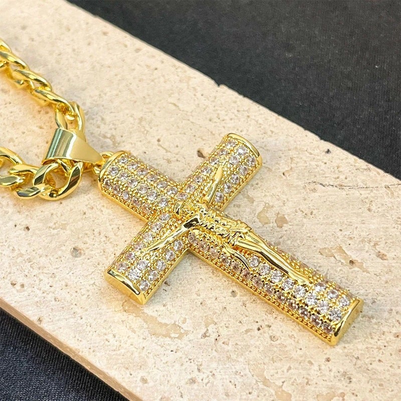 Juno Cross Pendant Necklace Gold Plated Chain Product Image 07