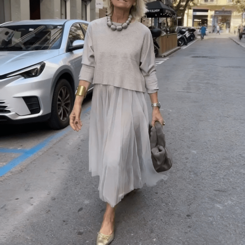 Liora Mesh Dress Set Loose Knit Top Product Image 02