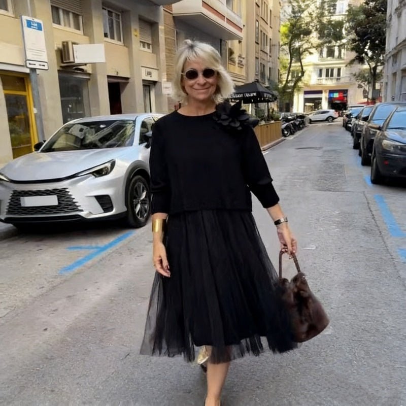 Liora Mesh Dress Set Loose Knit Top Product Image 06