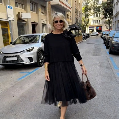Liora Mesh Dress Set Loose Knit Top Product Image 06