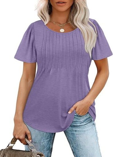 Liora Pleated Short Sleeve Scoop Neck Top Product Image 05