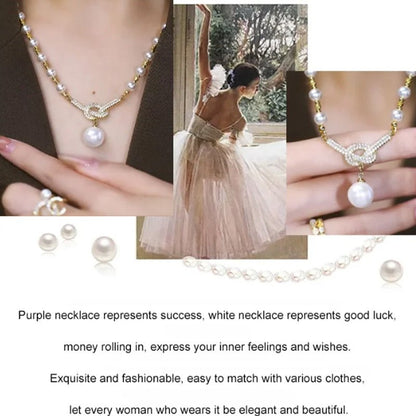 Liora Simulated Pearl Necklace Rhinestone Details Product Image 05