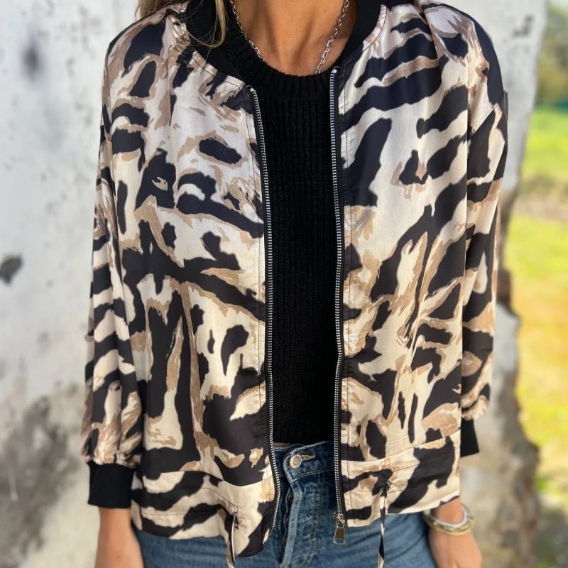 Luna Zebra Print Zip Bomber Jacket Product Image 01