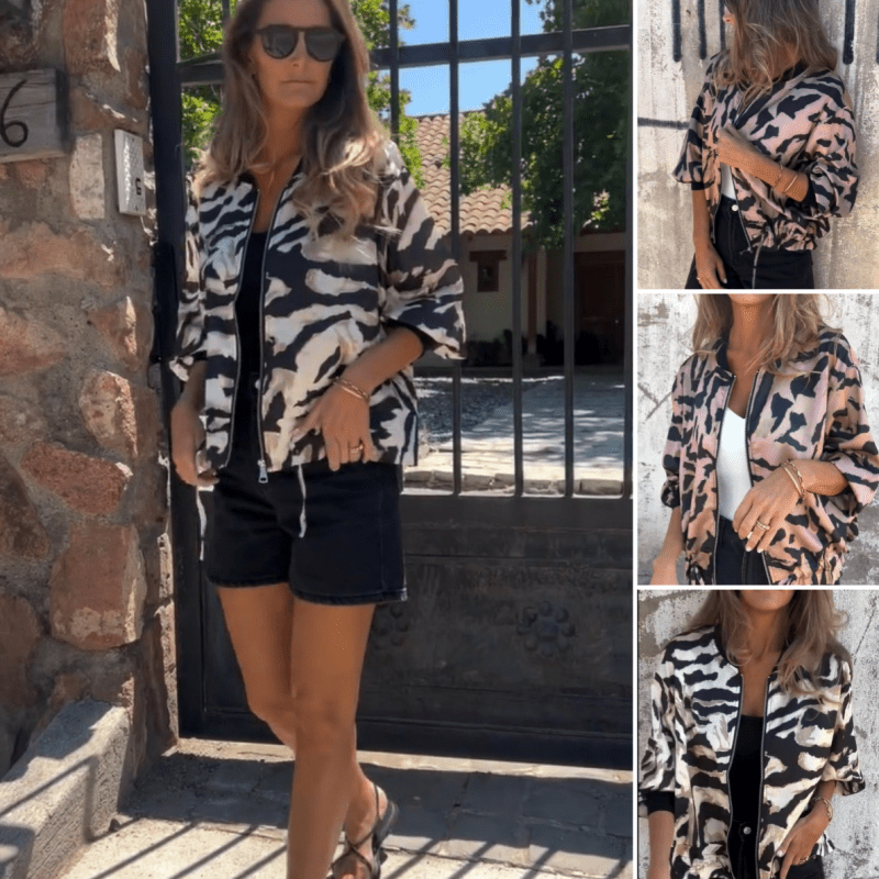 Luna Zebra Print Zip Bomber Jacket Product Image 02