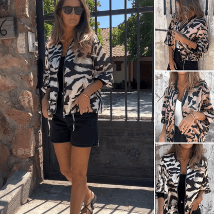Luna Zebra Print Zip Bomber Jacket Product Image 02