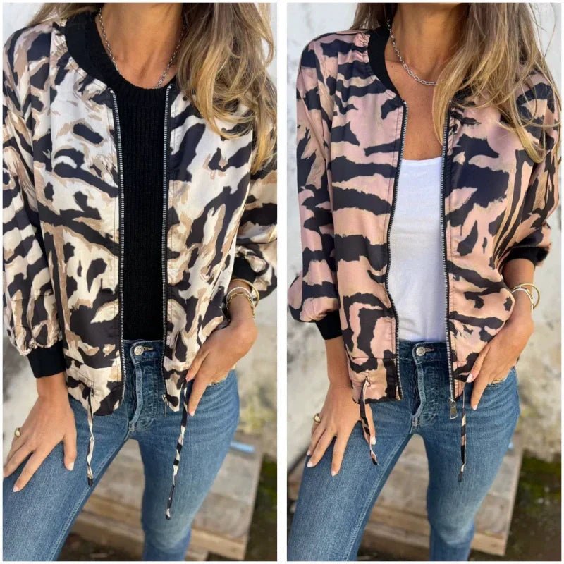 Luna Zebra Print Zip Bomber Jacket Product Image 03