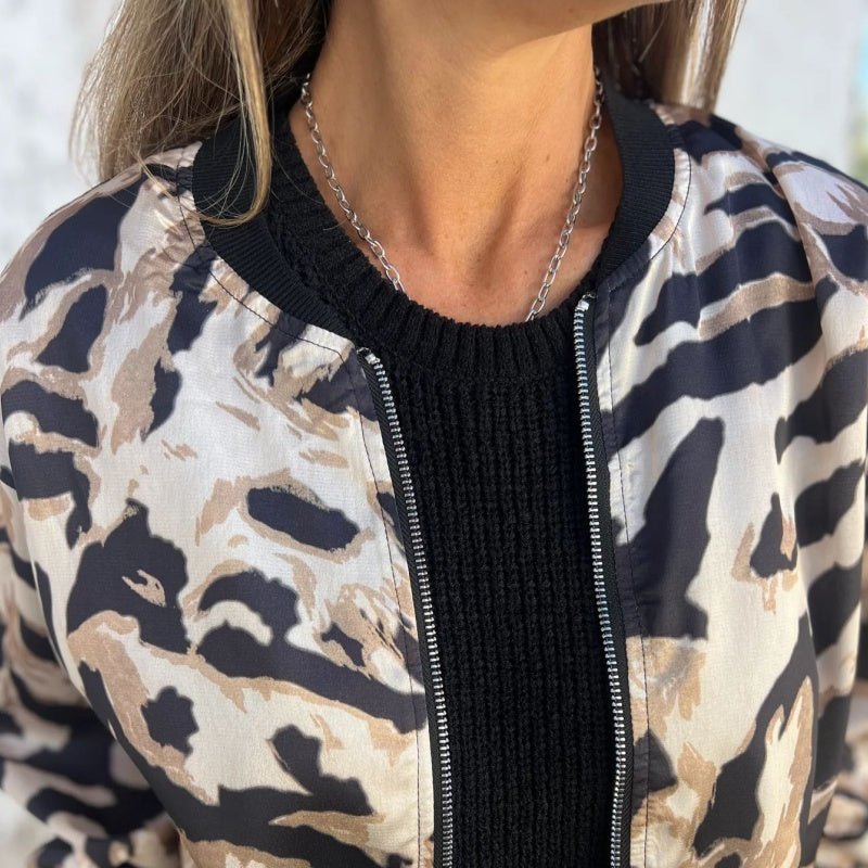 Luna Zebra Print Zip Bomber Jacket Product Image 04
