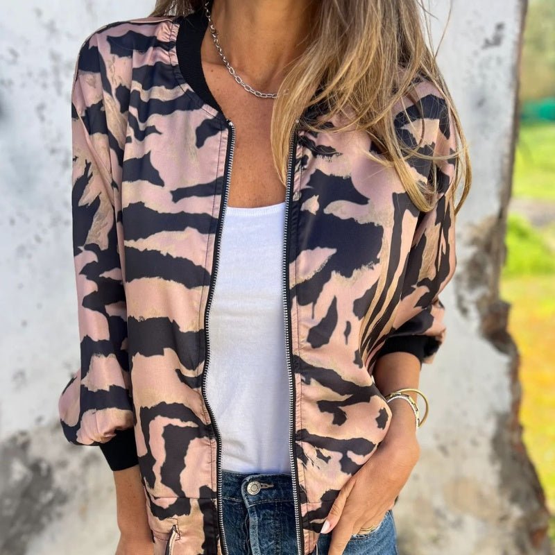 Luna Zebra Print Zip Bomber Jacket Product Image 06