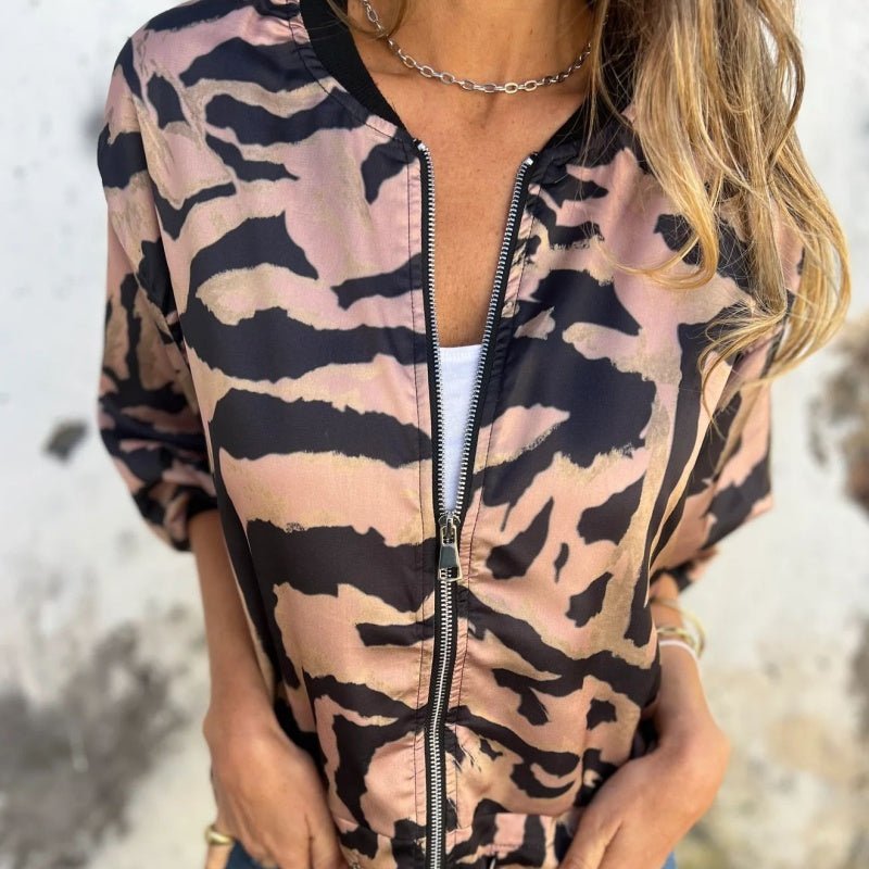 Luna Zebra Print Zip Bomber Jacket Product Image 07