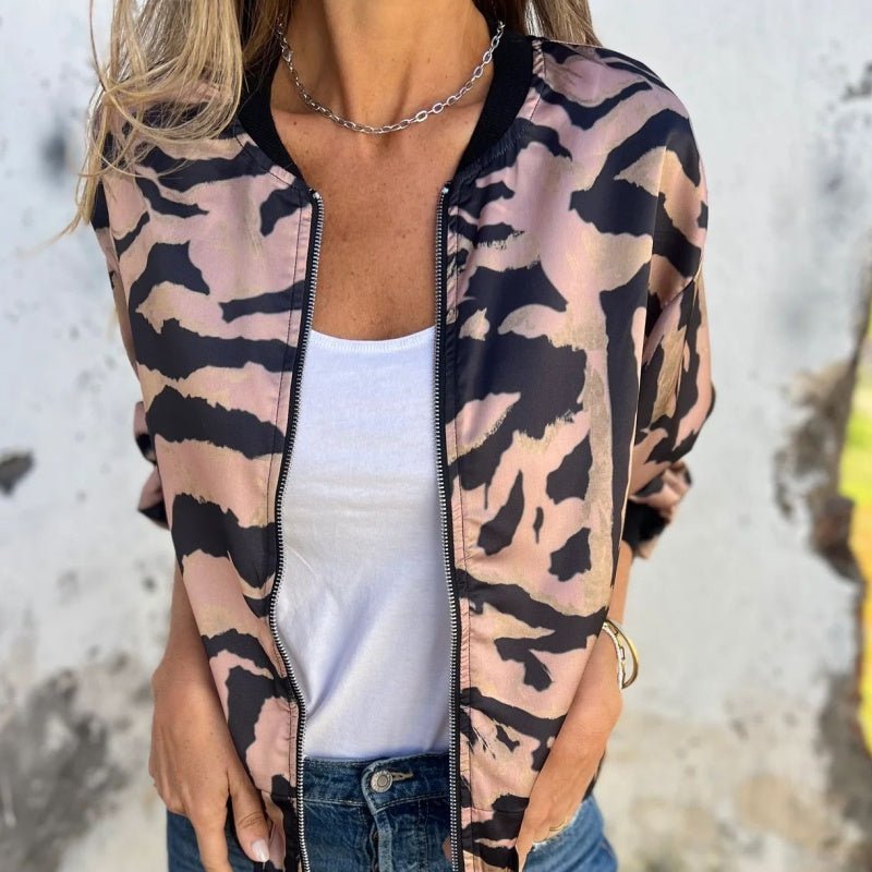 Luna Zebra Print Zip Bomber Jacket Product Image 09