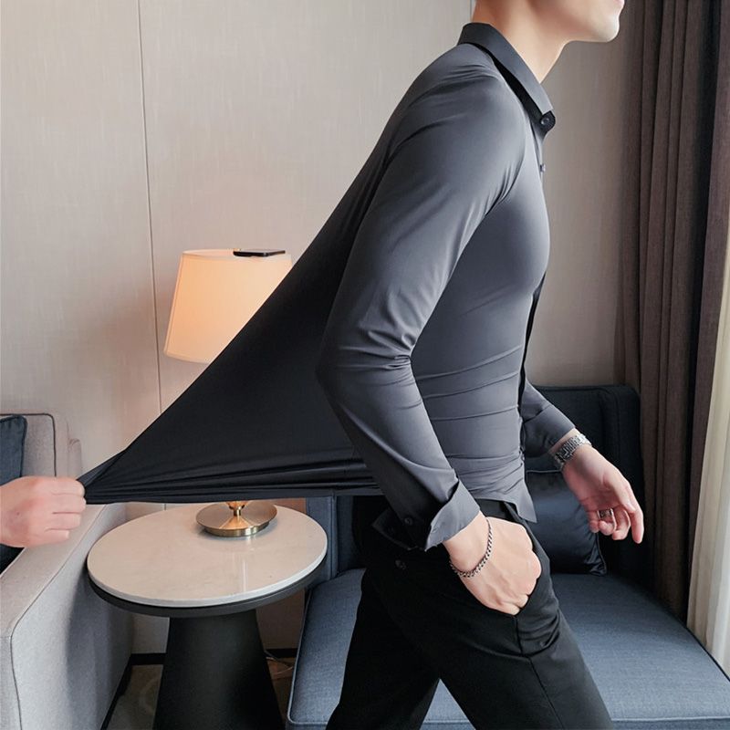Modern Stretch Dress Shirt Wrinkle Resistant Business Style Product Image 06