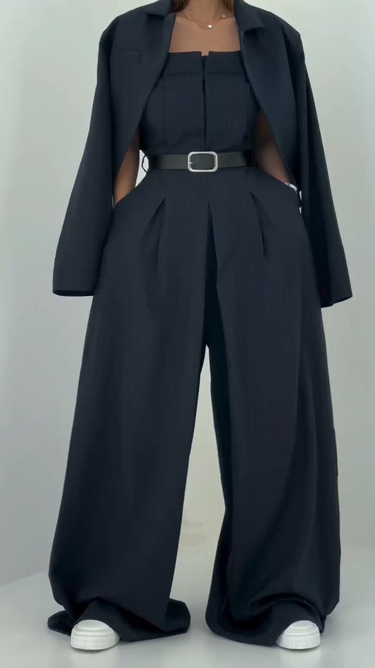 Monroe Three Piece Blazer Set Wide Leg Pants Product Image 01