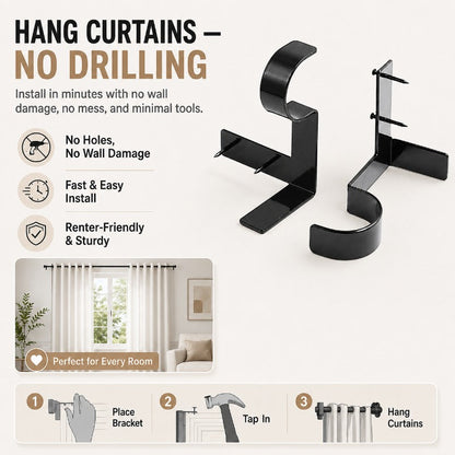 No Drill Metal Curtain Rod Brackets Product Image 01