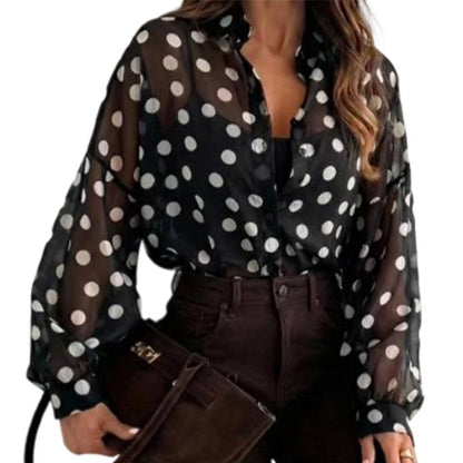 Pippa Dot Button Down Blouse Lightweight Relaxed Fit Product Image 01