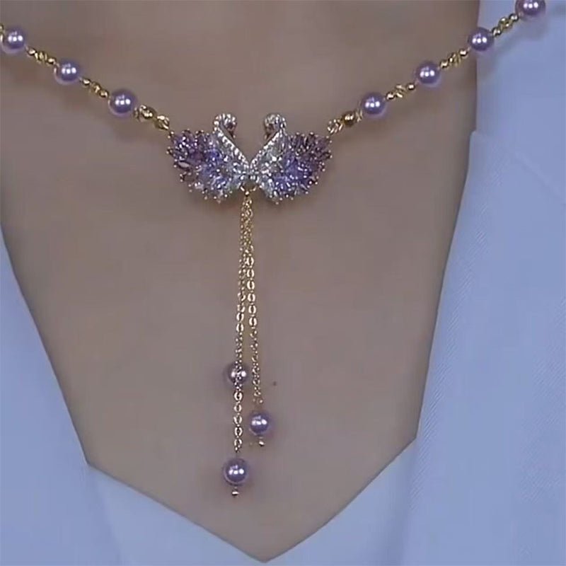 Plum Swan Heart Pendant Necklace Product Image 01