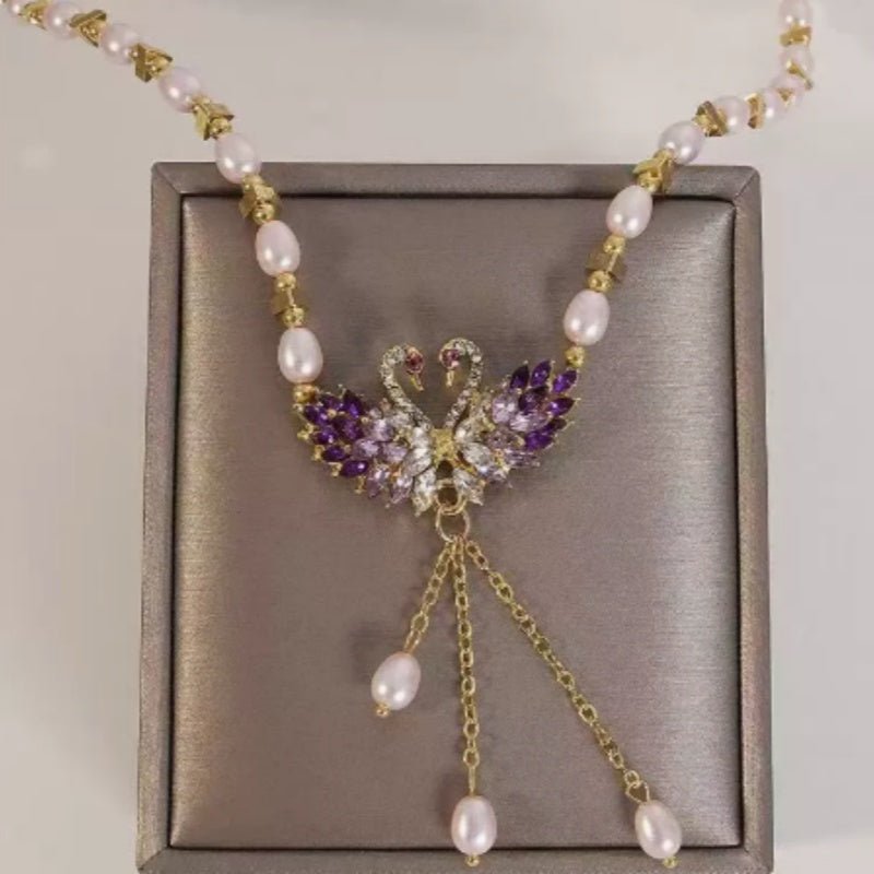 Plum Swan Heart Pendant Necklace Product Image 02