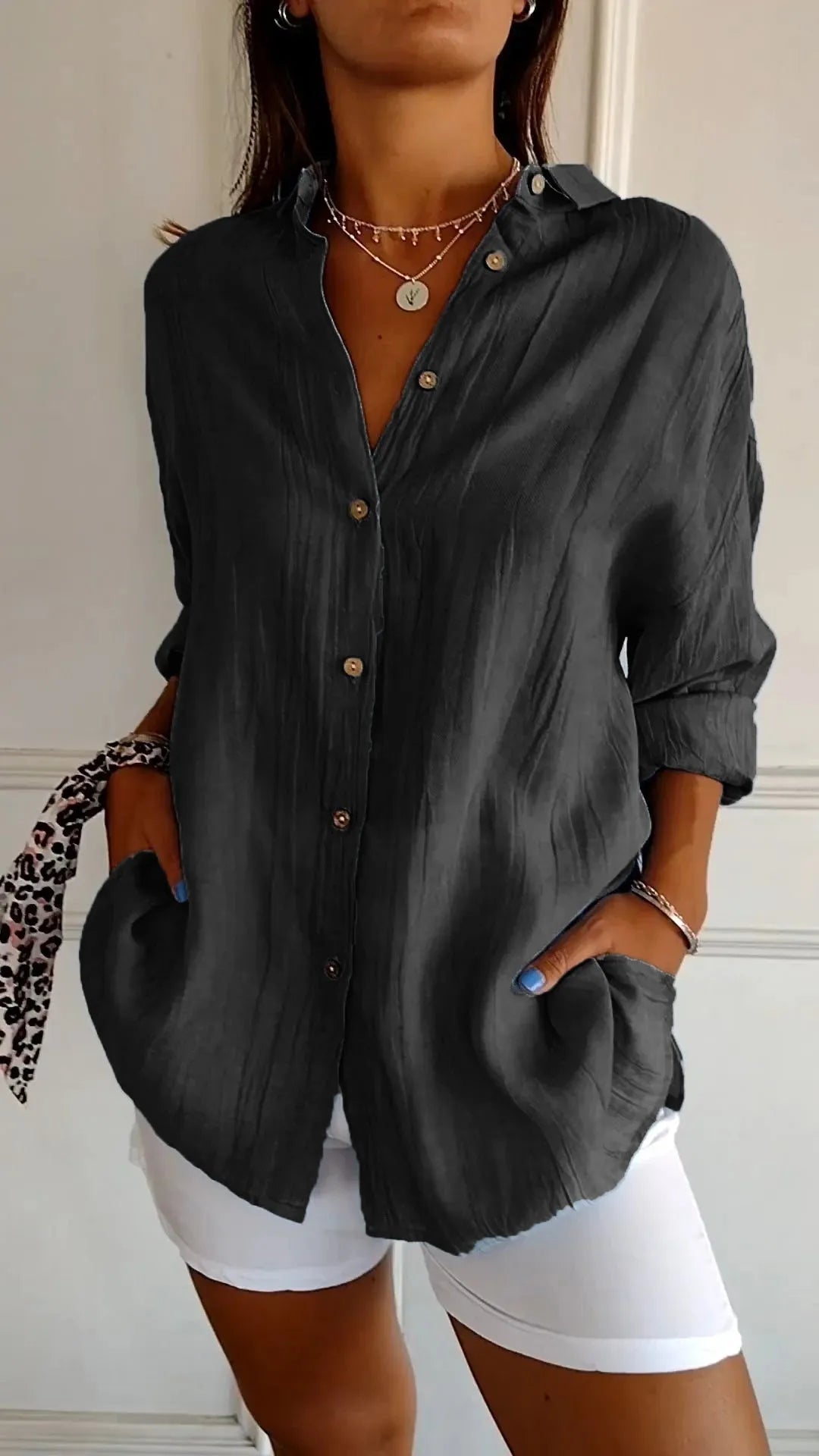 Prisma Pleated Plus Size Lapel Shirt Product Image 01