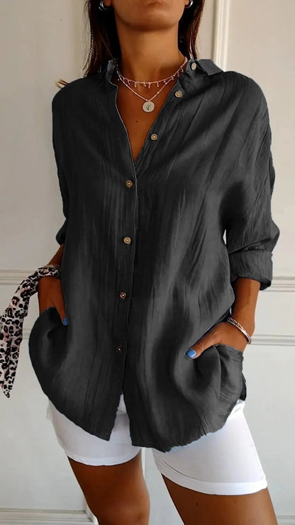 Prisma Pleated Plus Size Lapel Shirt Product Image 01