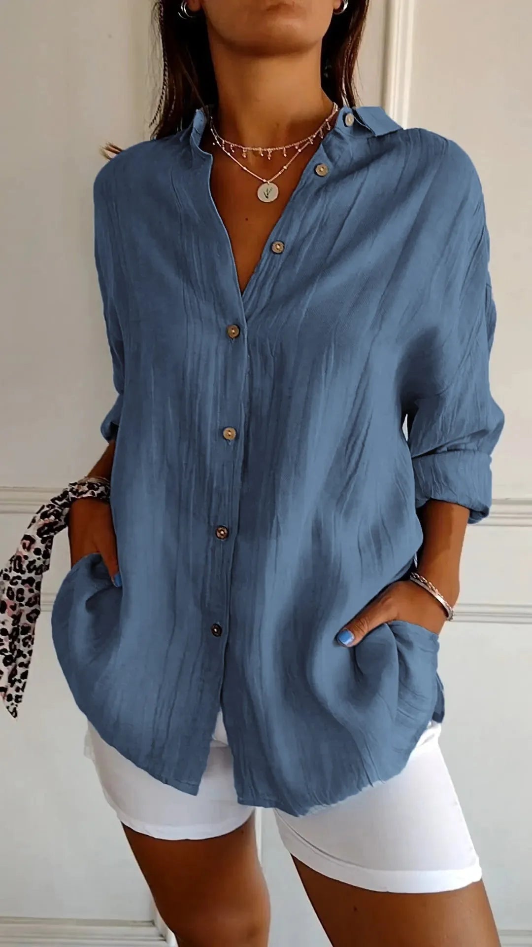 Prisma Pleated Plus Size Lapel Shirt Product Image 02