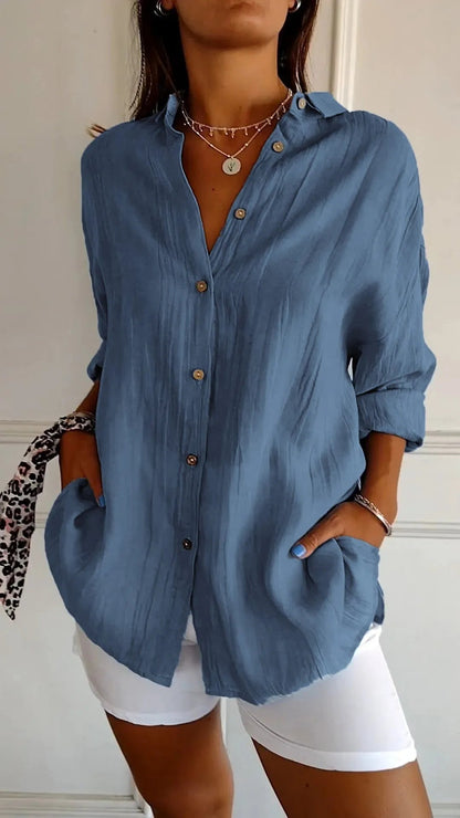 Prisma Pleated Plus Size Lapel Shirt Product Image 02