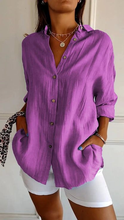 Prisma Pleated Plus Size Lapel Shirt Product Image 03