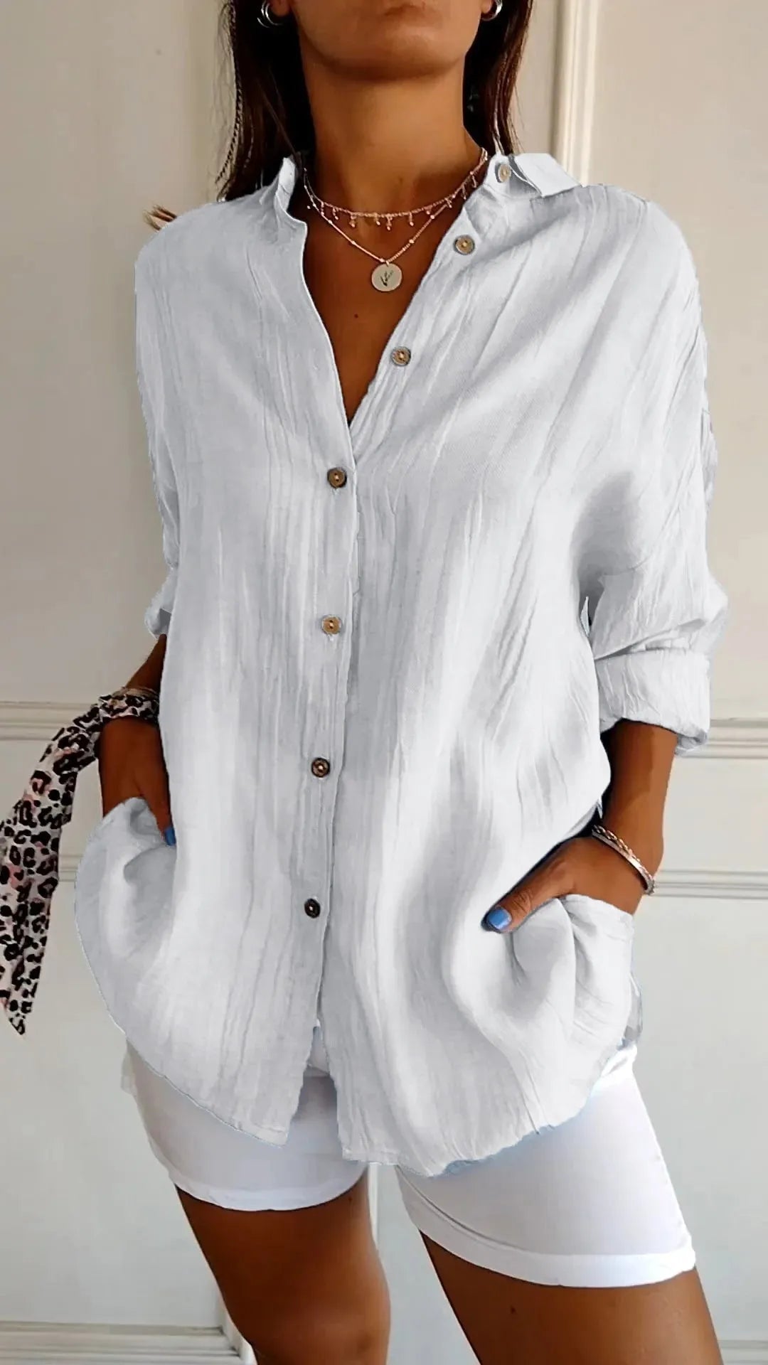 Prisma Pleated Plus Size Lapel Shirt Product Image 04