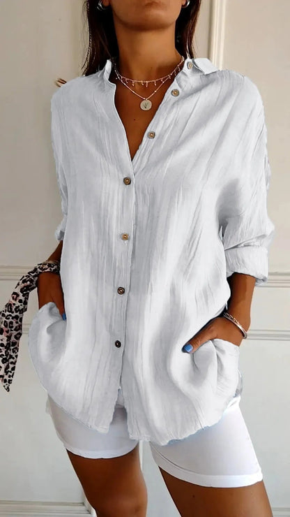 Prisma Pleated Plus Size Lapel Shirt Product Image 04
