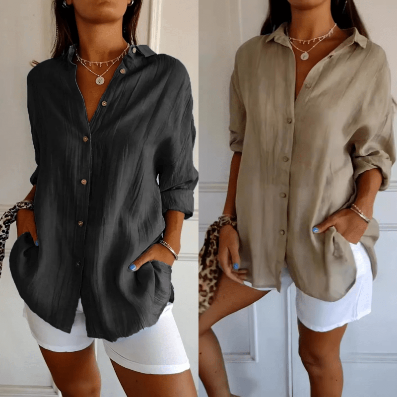 Prisma Pleated Plus Size Lapel Shirt Product Image 05