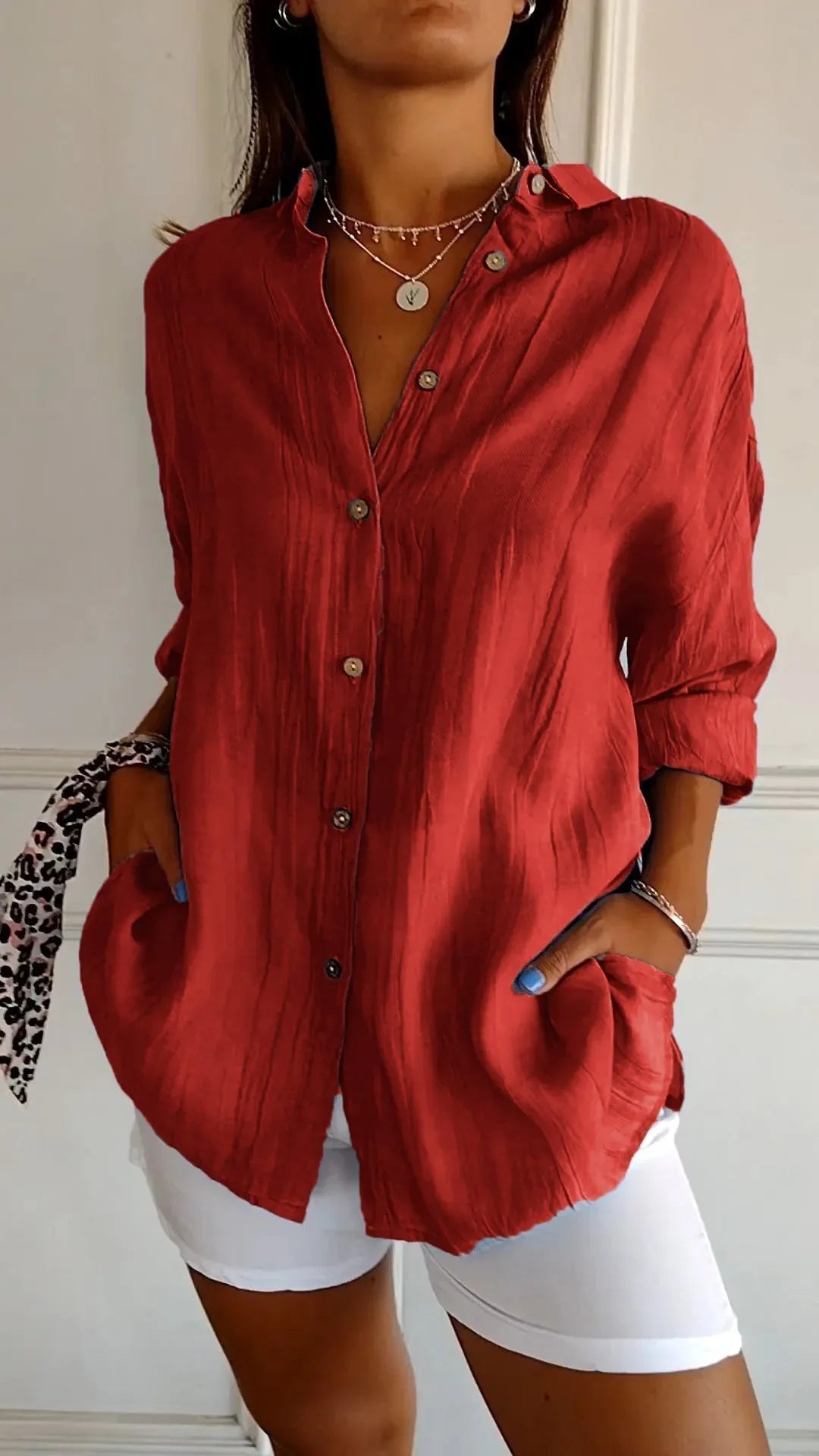 Prisma Pleated Plus Size Lapel Shirt Product Image 08
