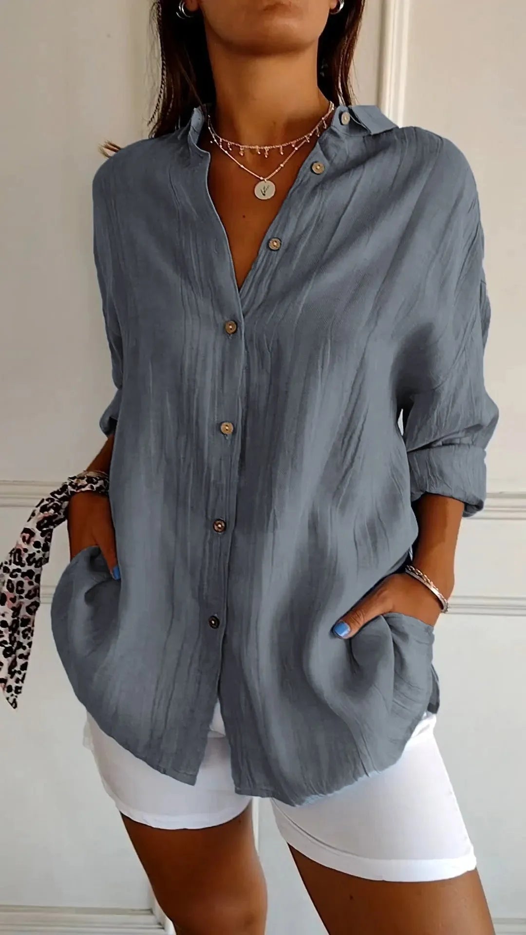 Prisma Pleated Plus Size Lapel Shirt Product Image 09