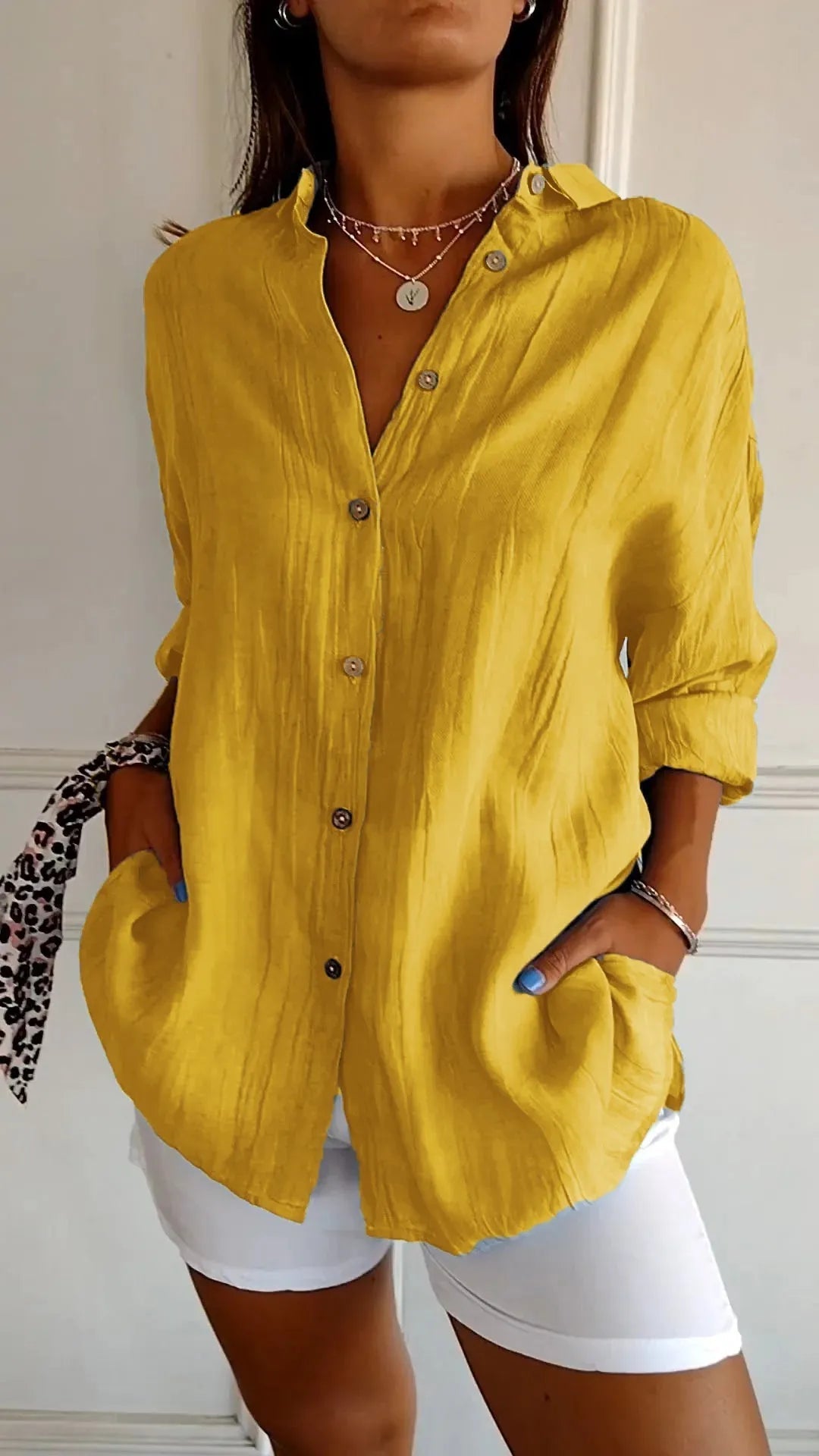 Prisma Pleated Plus Size Lapel Shirt Product Image 10