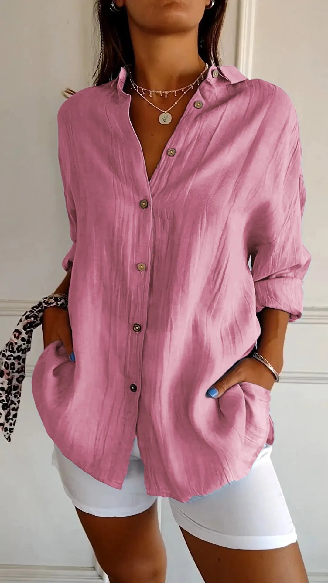 Prisma Pleated Plus Size Lapel Shirt Product Image 11