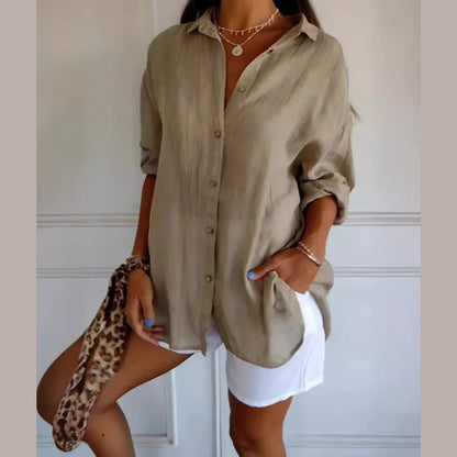 Prisma Pleated Plus Size Lapel Shirt Product Image 12